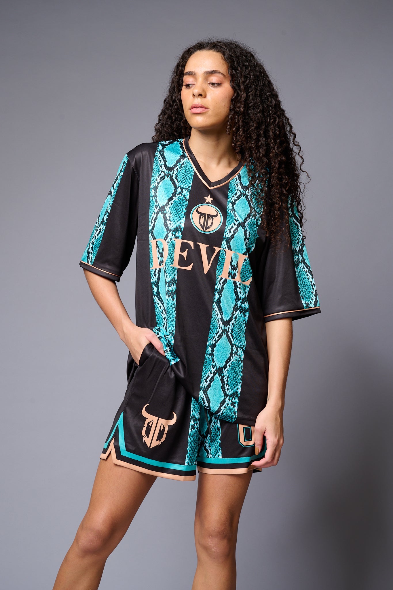 Devil (with logo) Green & Black Snake Print Co-ord Set for Women - Go Devil