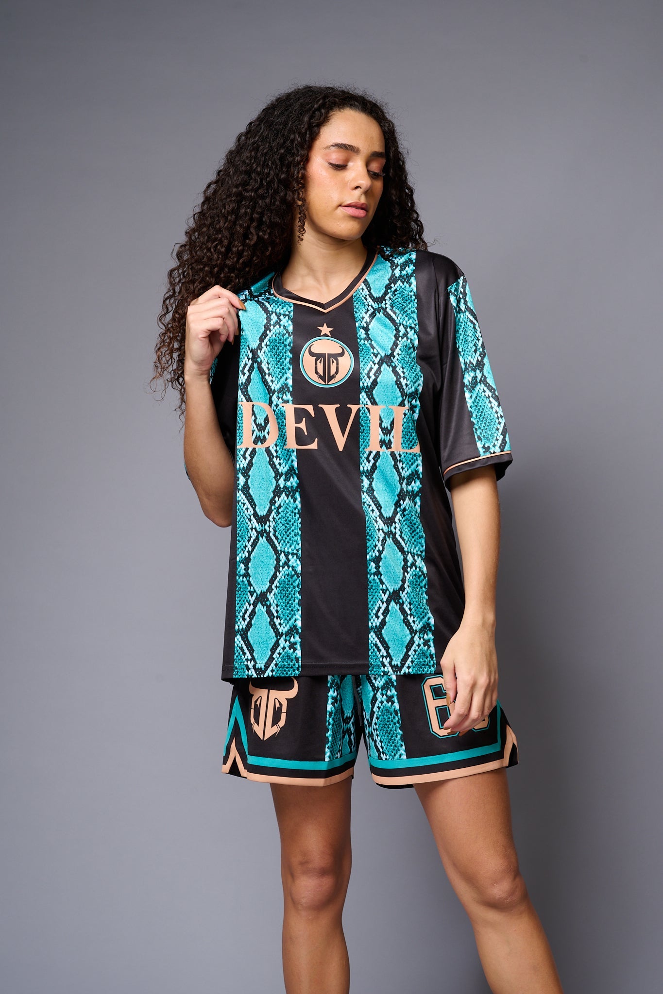 Devil (with logo) Green & Black Snake Print Co-ord Set for Women - Go Devil