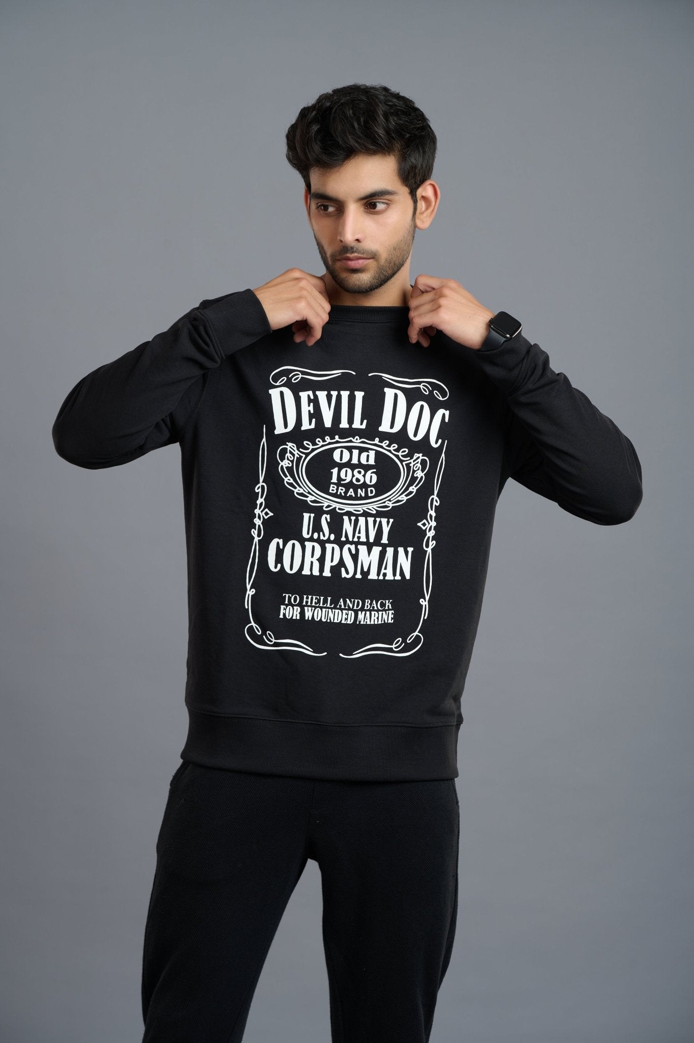 Devils Doctor Printed Black Sweatshirt for Men - Go Devil