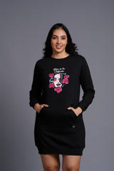 Dia De los Printed Black Sweatdress for Women - Go Devil