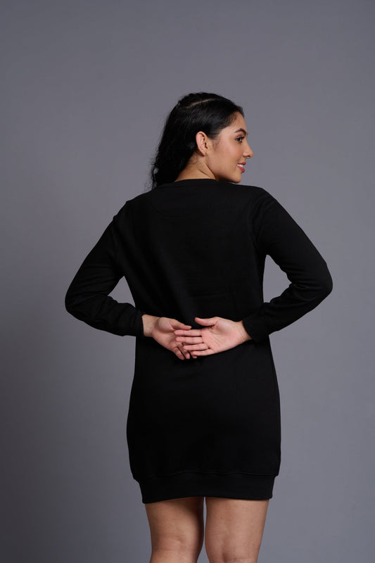 Dia De los Printed Black Sweatdress for Women - Go Devil