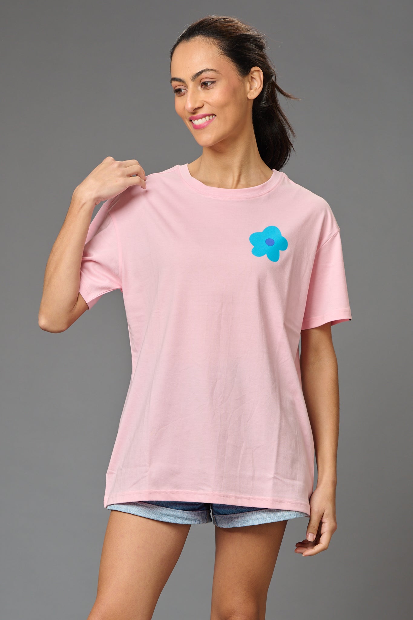 Feel Your Feelings Printed Baby Pink Oversized T-Shirt for Women - Go Devil