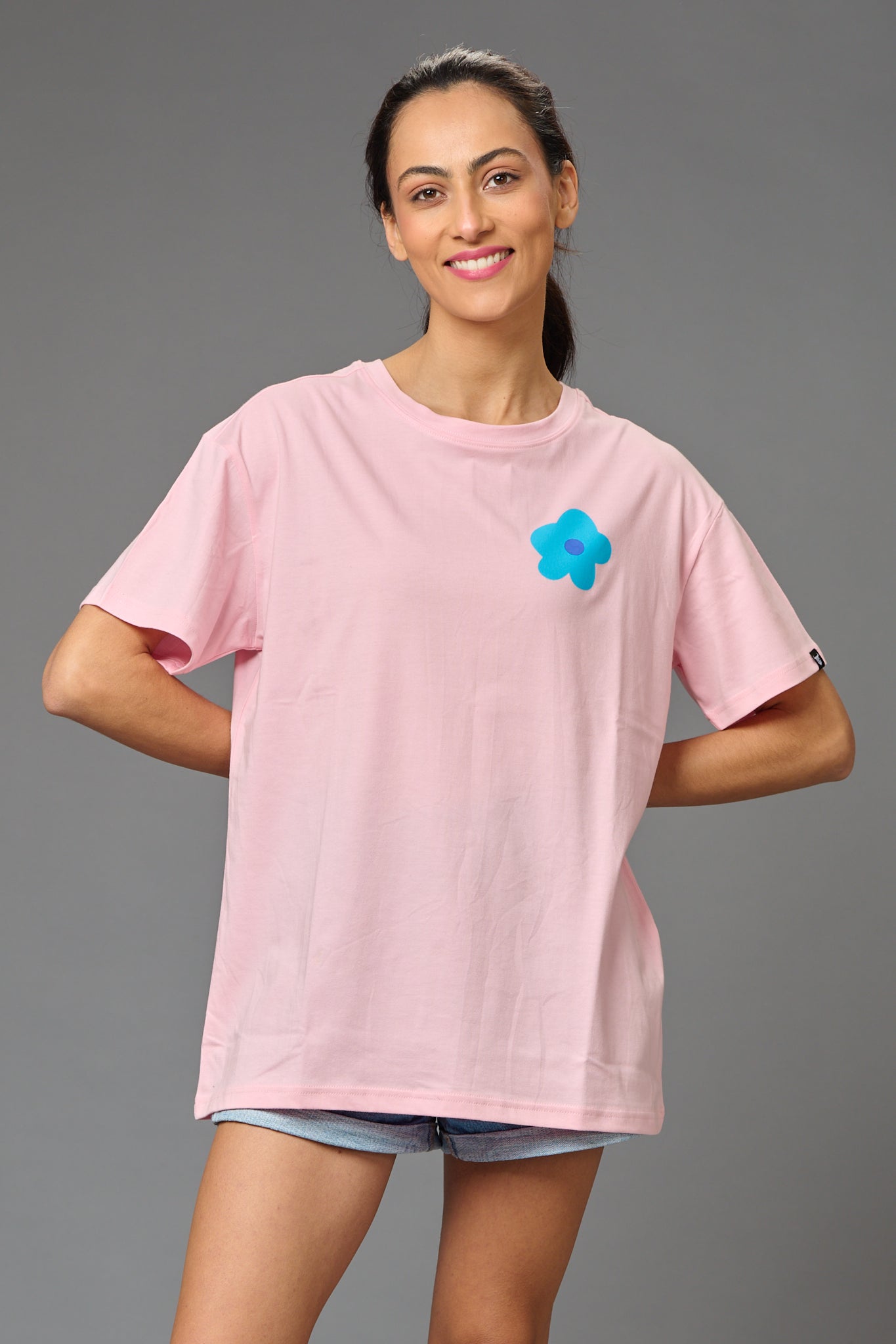 Feel Your Feelings Printed Baby Pink Oversized T-Shirt for Women - Go Devil