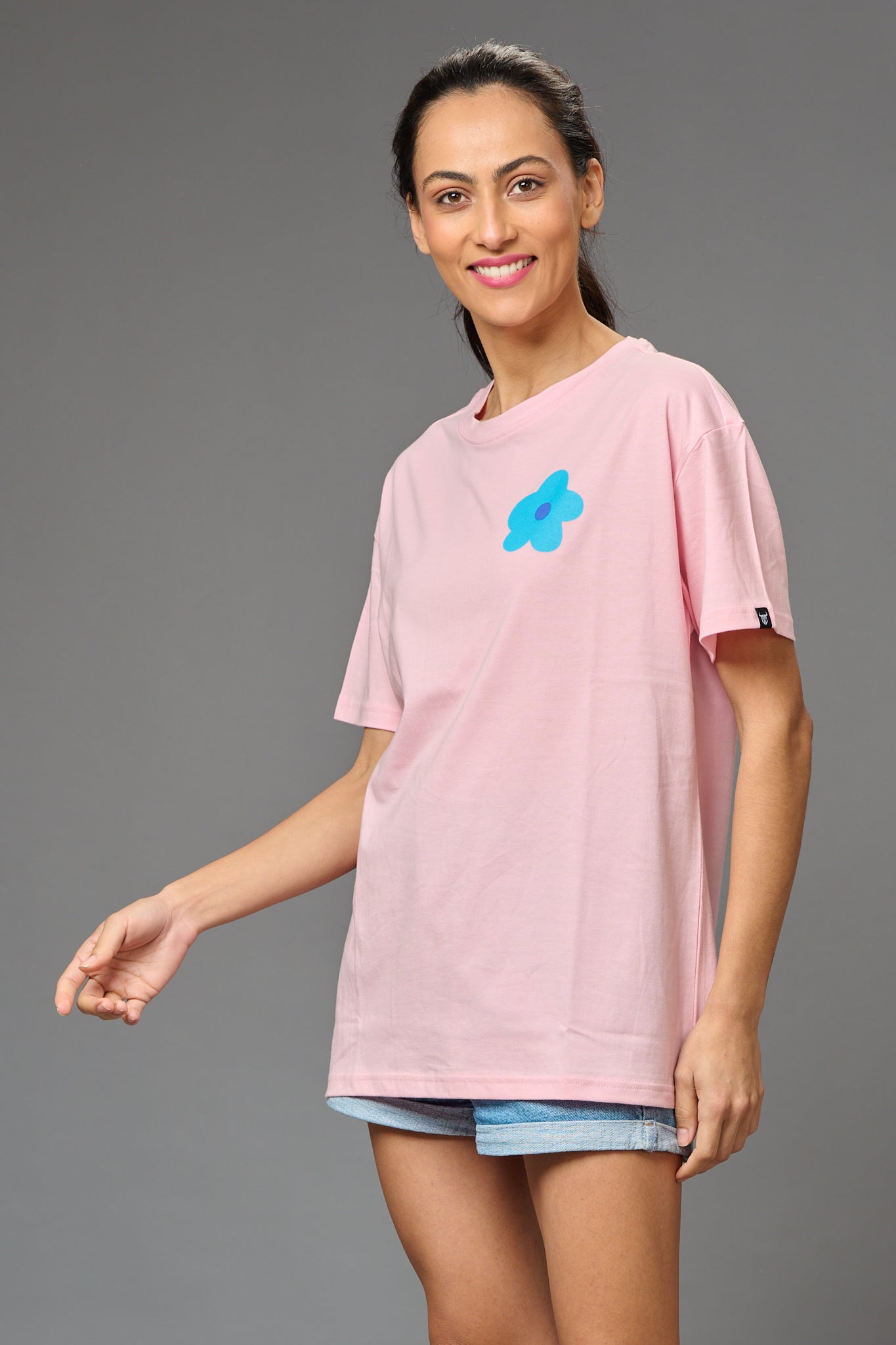 Feel Your Feelings Printed Baby Pink Oversized T-Shirt for Women - Go Devil