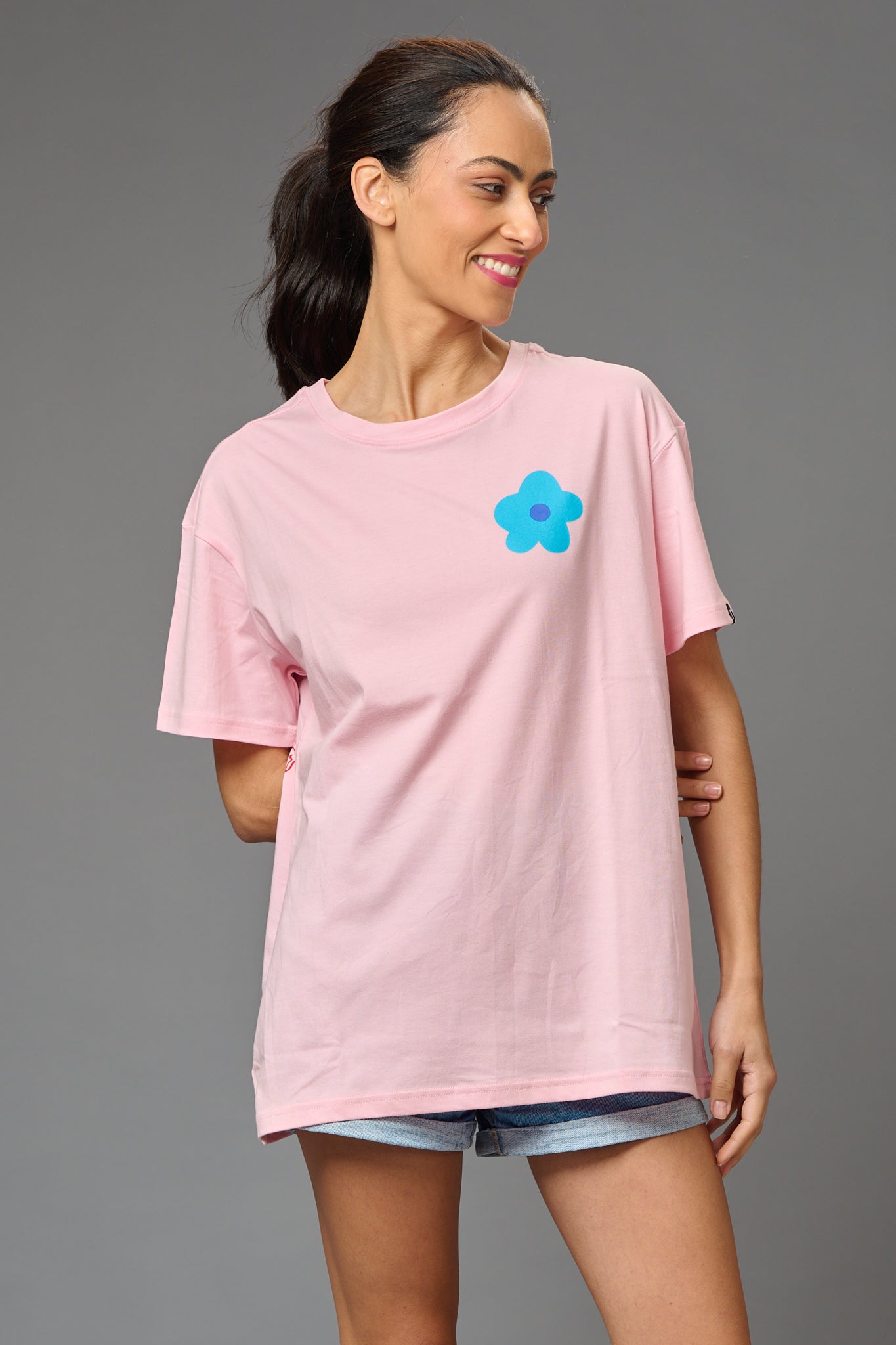 Feel Your Feelings Printed Baby Pink Oversized T-Shirt for Women - Go Devil