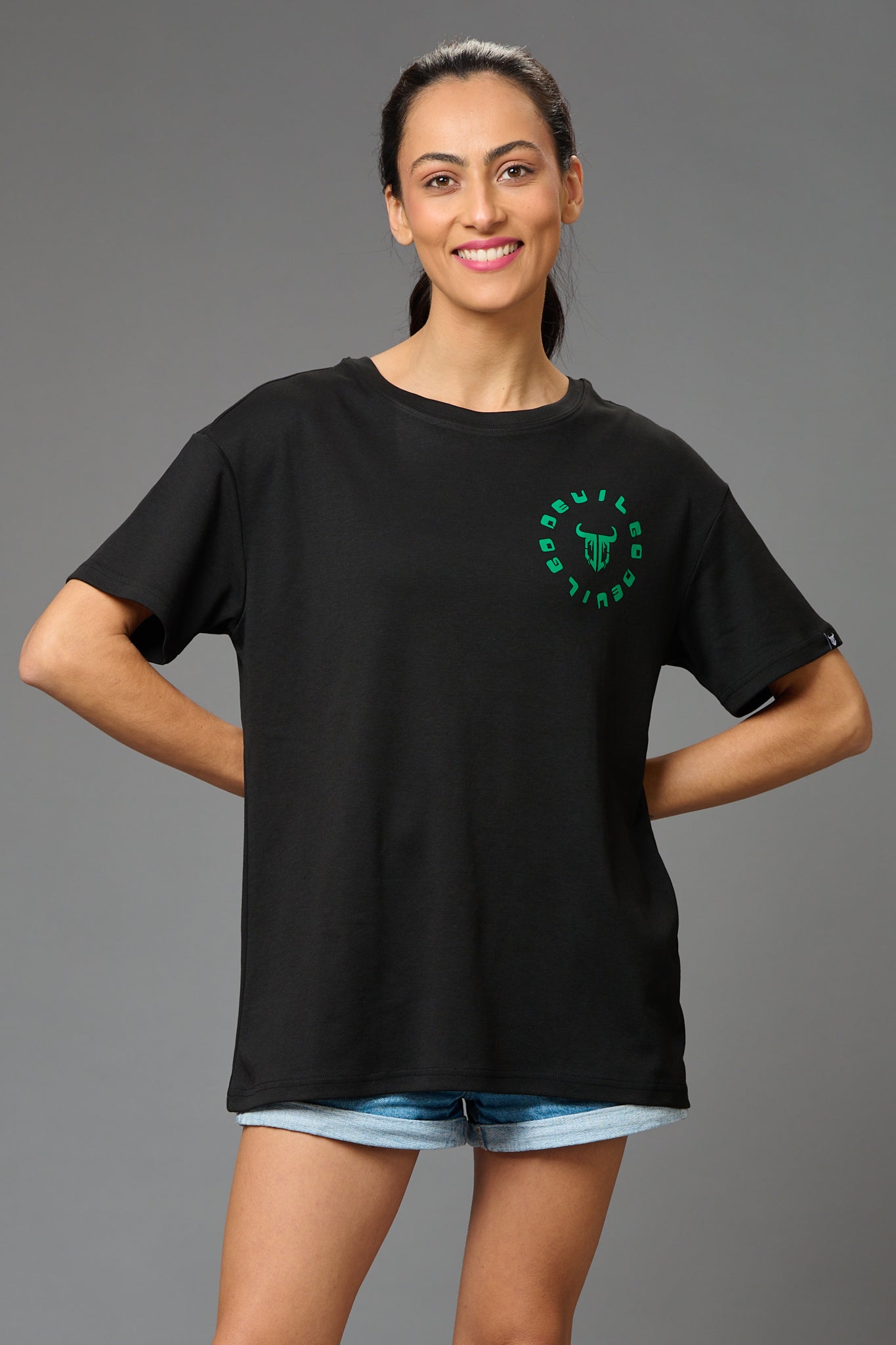 Feel Your Feelings Printed Black Oversized T-Shirt for Women - Go Devil