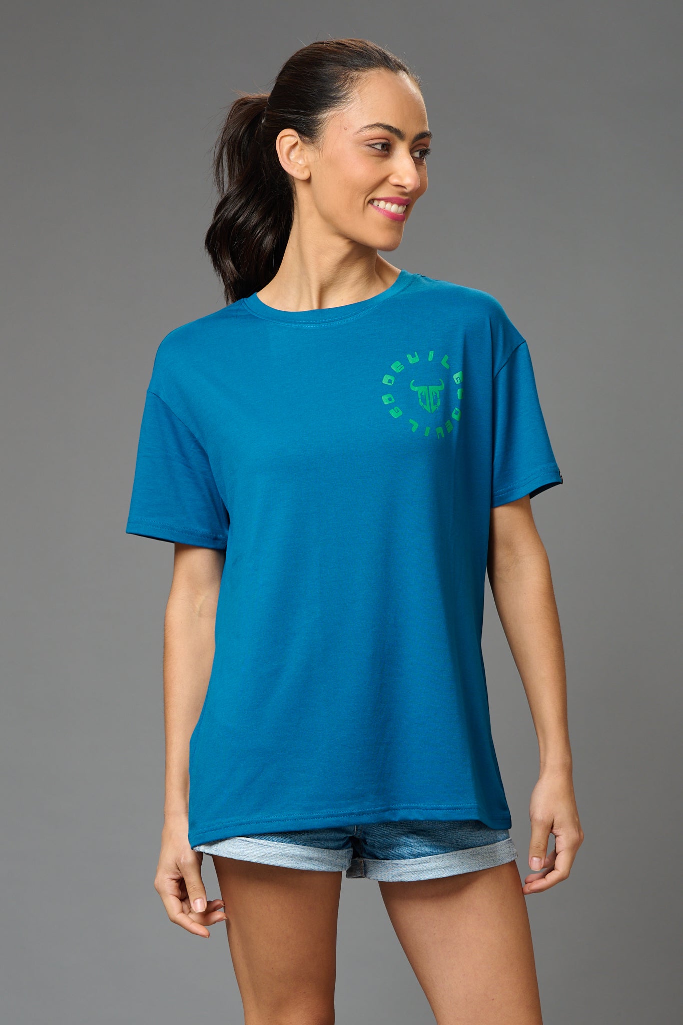 Feel Your Feelings Printed Blue Oversized T-Shirt for Women - Go Devil
