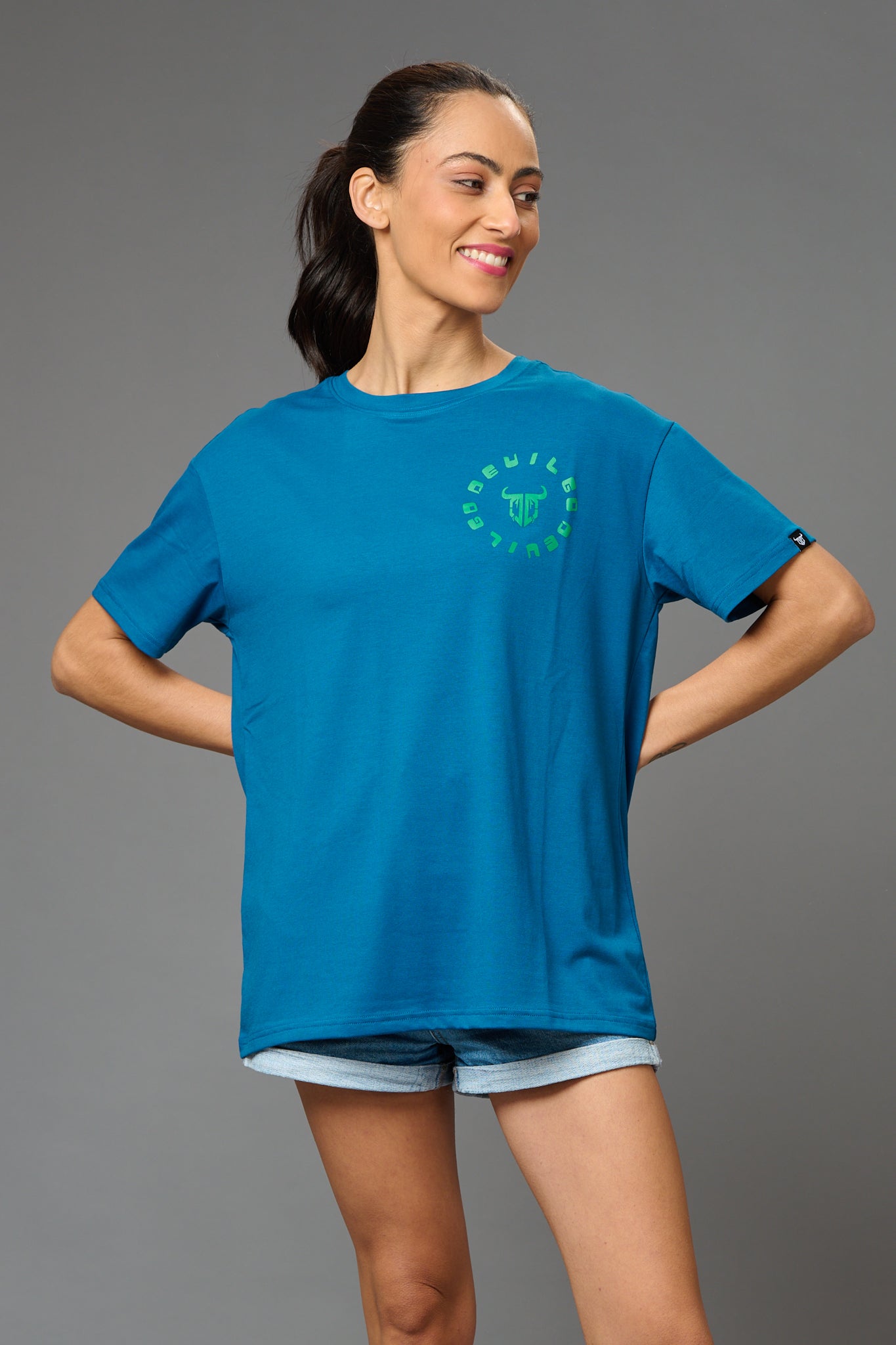 Feel Your Feelings Printed Blue Oversized T-Shirt for Women - Go Devil