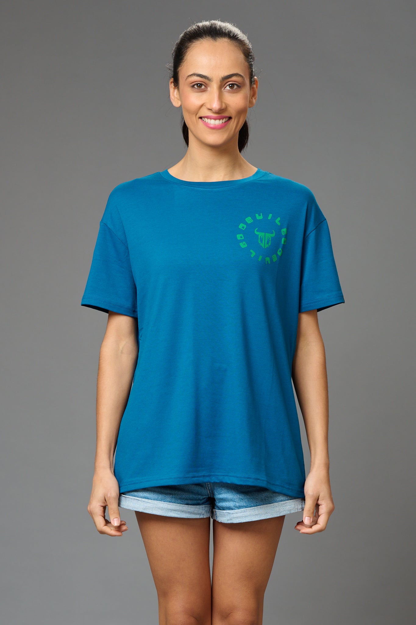 Feel Your Feelings Printed Blue Oversized T-Shirt for Women - Go Devil