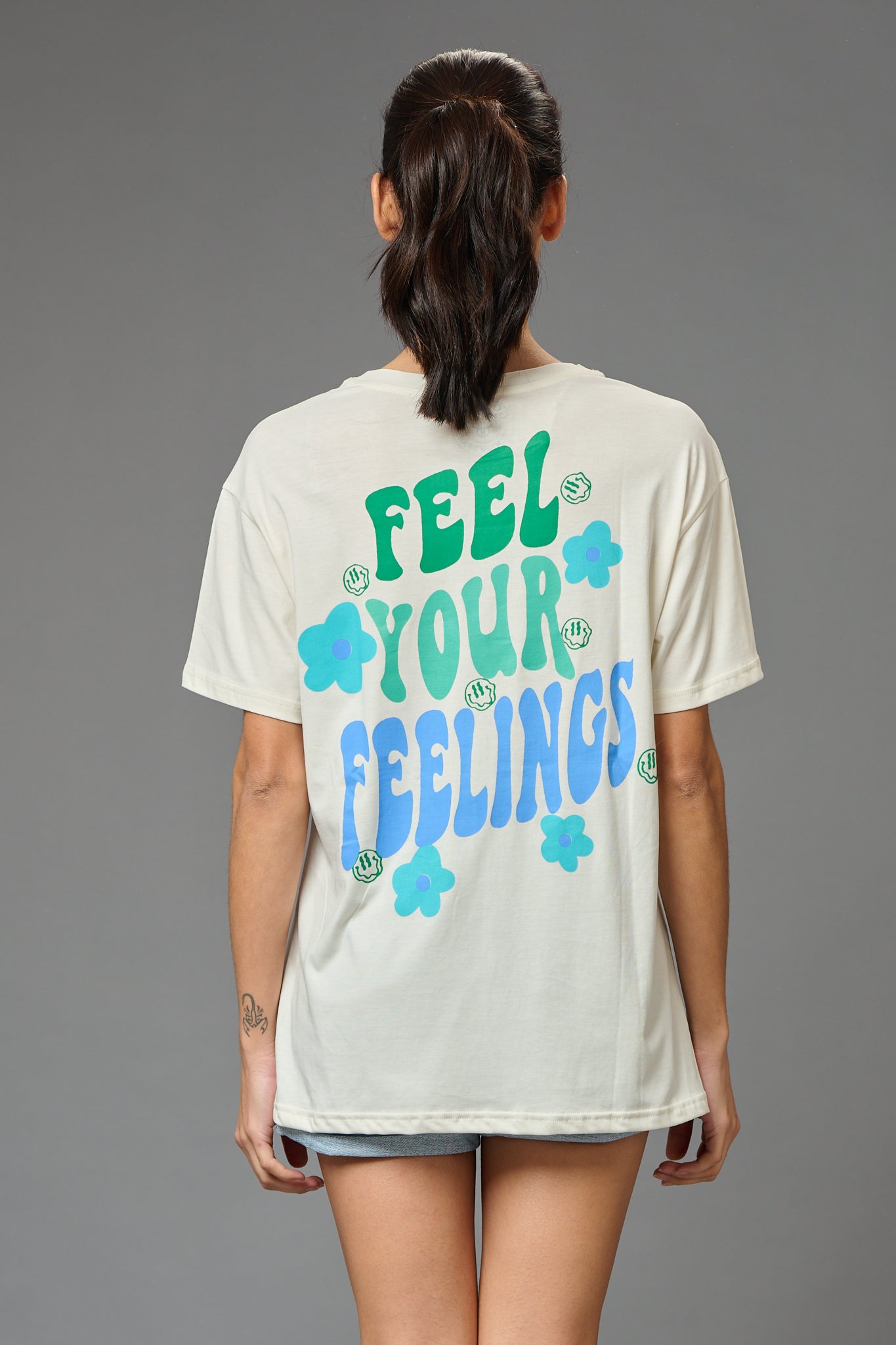 Feel Your Feelings Printed Oversized T-Shirt for Women - Go Devil