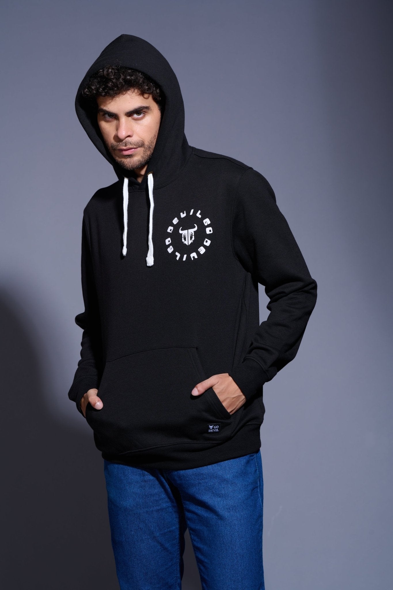 Funking Dope Printed Black Hoodie for Men - Go Devil