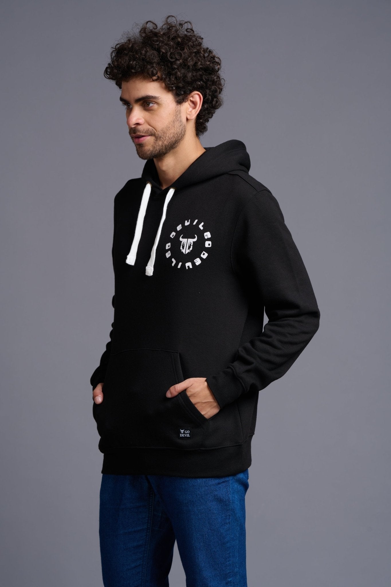 Funking Dope Printed Black Hoodie for Men - Go Devil