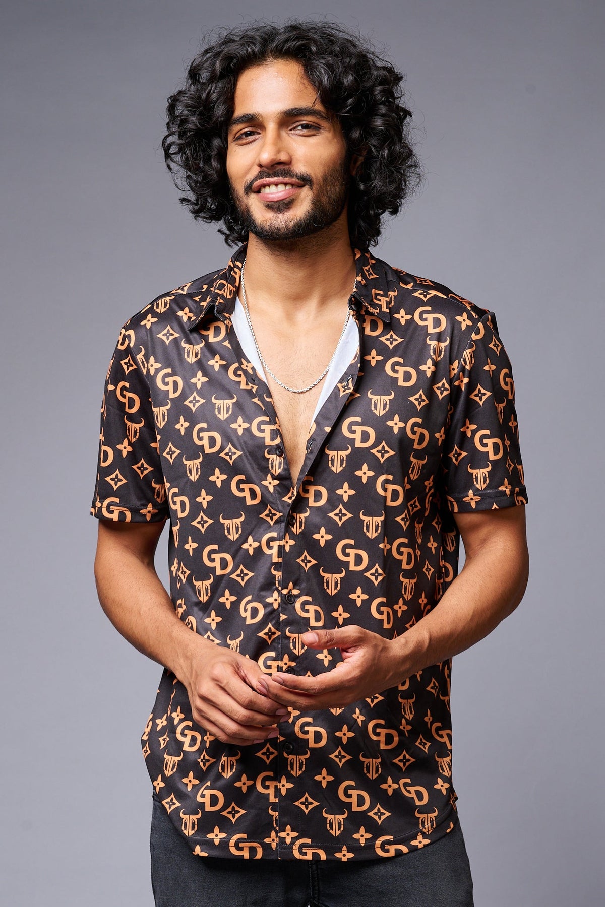 GD (Gold) Printed Black Co-ord Set for Men - Go Devil