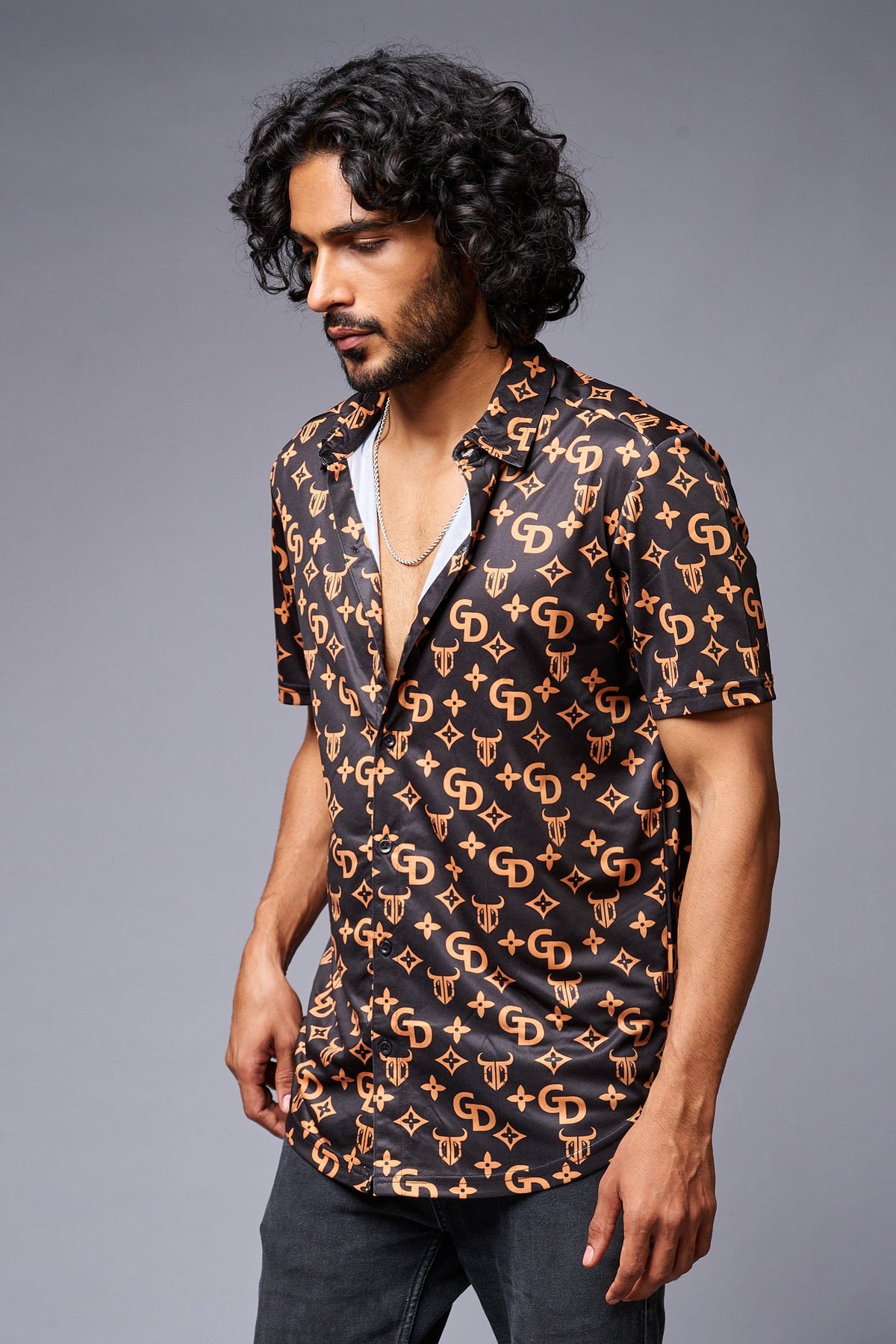 GD (Gold) Printed Black Co-ord Set for Men - Go Devil