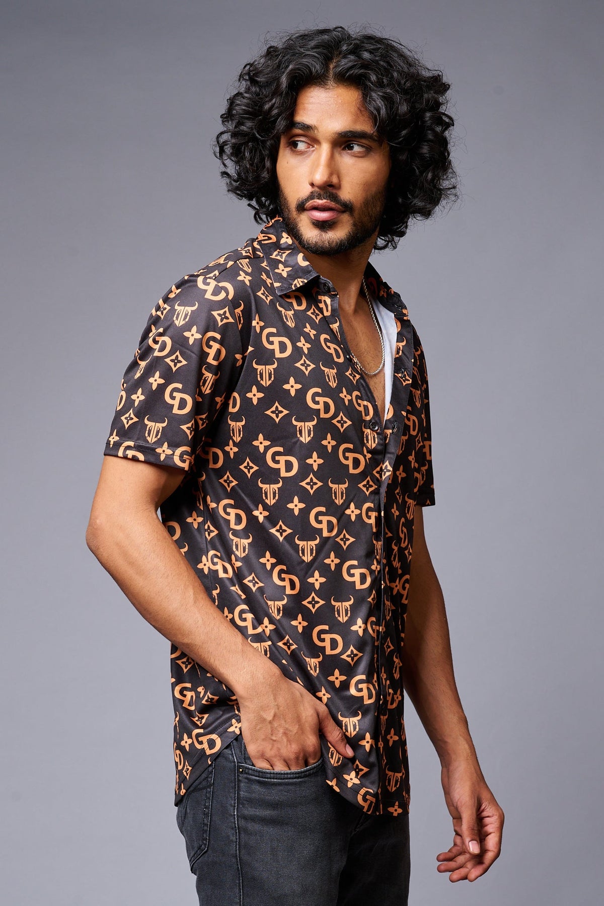 GD (Gold) Printed Black Co-ord Set for Men - Go Devil