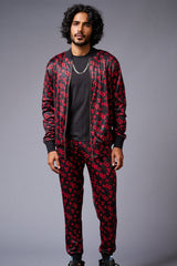 GD (in Red) with Logo Printed Black Bomber Style Jacket with Pant Co-ord Set for Men - Go Devil