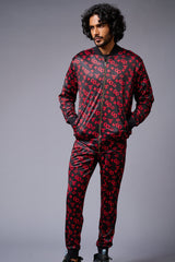 GD (in Red) with Logo Printed Black Bomber Style Jacket with Pant Co-ord Set for Men - Go Devil