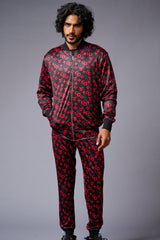 GD (in Red) with Logo Printed Black Bomber Style Jacket with Pant Co-ord Set for Men - Go Devil