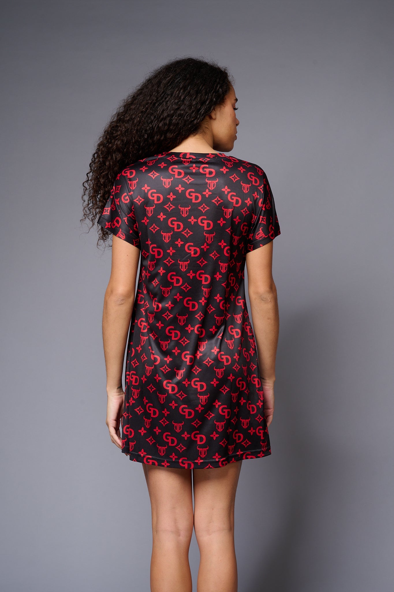 GD (in Red) with logo Printed Black Dresses for Women - Go Devil