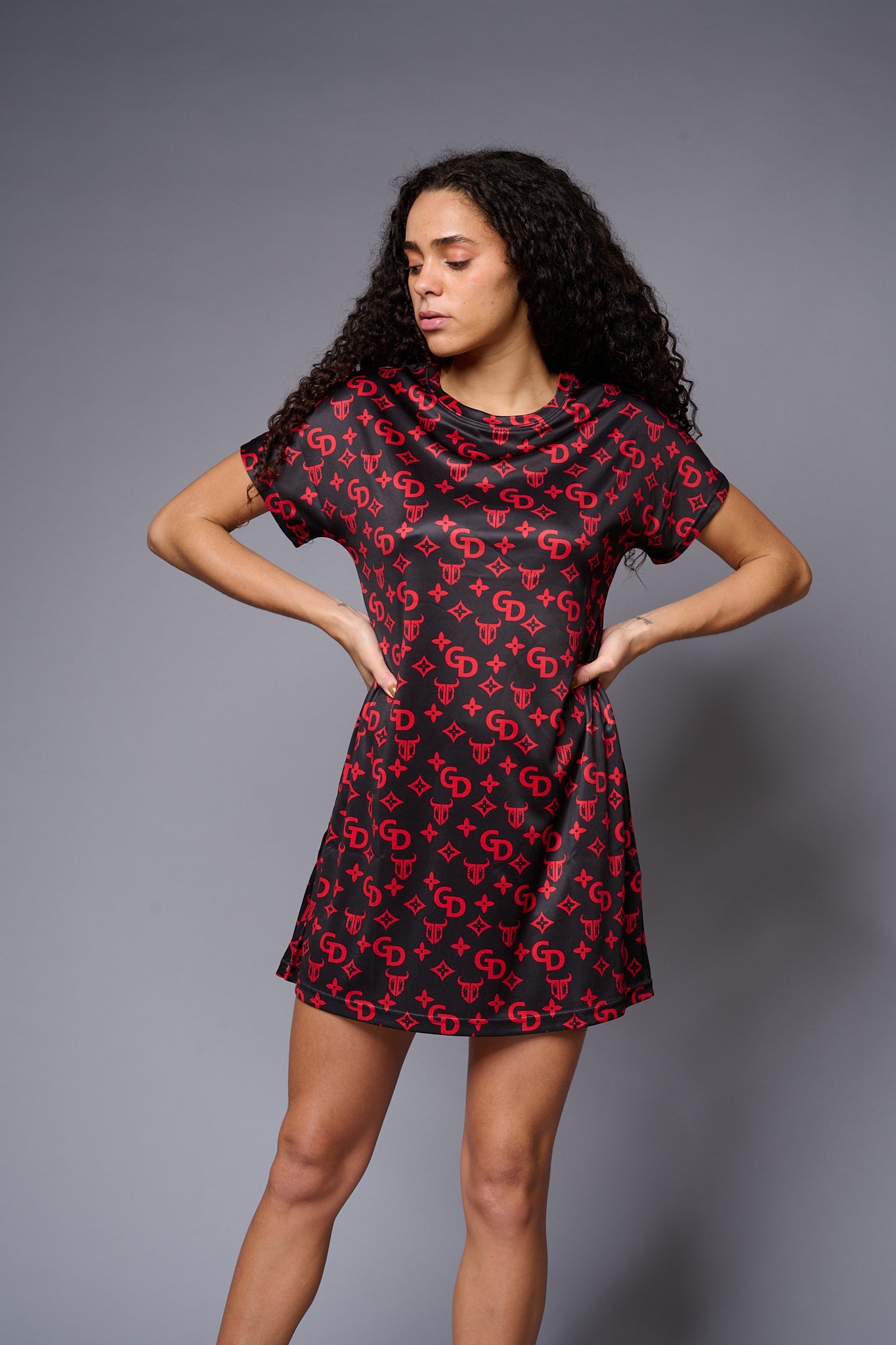 GD (in Red) with logo Printed Black Dresses for Women - Go Devil