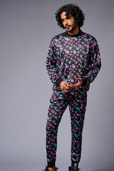 GD Logo Colourful Printed Black Bomber Style Jacket with Pant Co-ord Set for Men - Go Devil