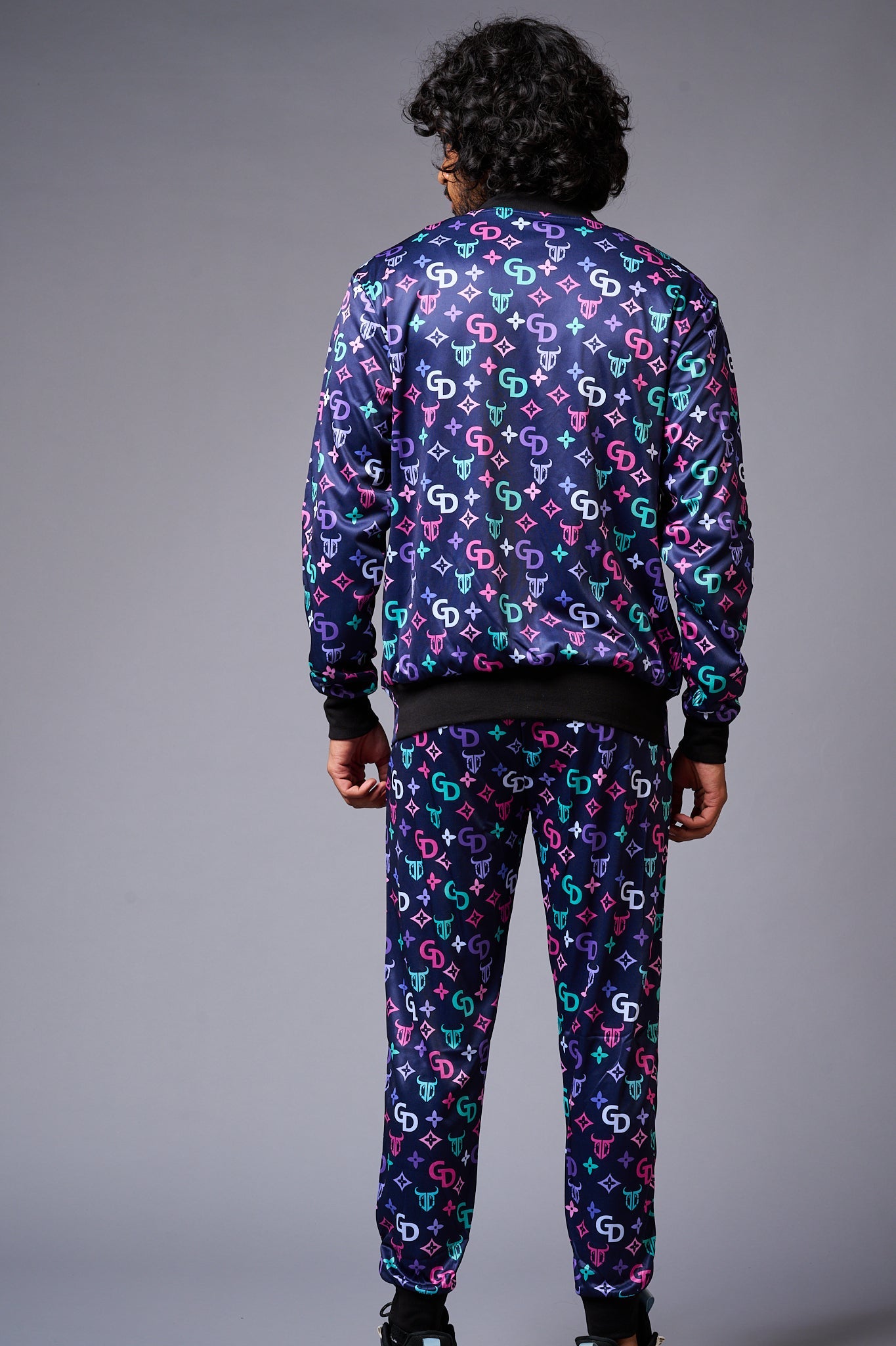 GD Logo Colourful Printed Black Bomber Style Jacket with Pant Co-ord Set for Men - Go Devil