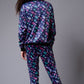 GD Logo Colourful Printed Blue Bomber Style Jacket with Pant Co-ord Set for Women - Go Devil