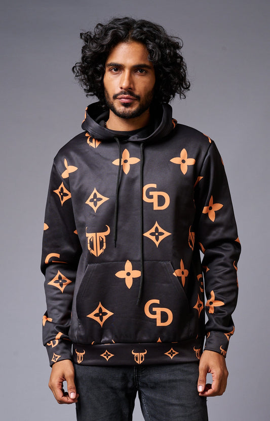 GD Logo (in orange) Printed Black Hoodie for Men - Go Devil