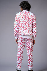 GD Logo (in red) Printed White Bomber Style Jacket with Pant Co-ord Set for Men - Go Devil