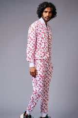 GD Logo (in red) Printed White Bomber Style Jacket with Pant Co-ord Set for Men - Go Devil