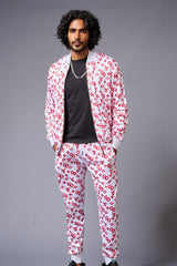 GD Logo (in red) Printed White Bomber Style Jacket with Pant Co-ord Set for Men - Go Devil