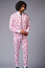 GD Logo (in red) Printed White Bomber Style Jacket with Pant Co-ord Set for Men - Go Devil
