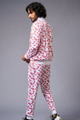 GD Logo (in red) Printed White Bomber Style Jacket with Pant Co-ord Set for Men - Go Devil