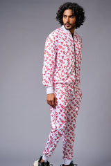 GD Logo (in red) Printed White Bomber Style Jacket with Pant Co-ord Set for Men - Go Devil