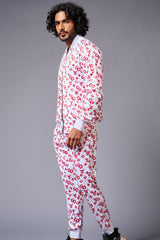 GD Logo (in red) Printed White Bomber Style Jacket with Pant Co-ord Set for Men - Go Devil