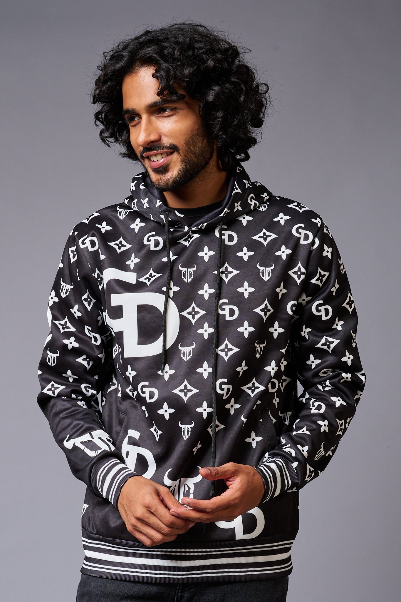 GD Logo Printed Black Hoodie for Men - Go Devil