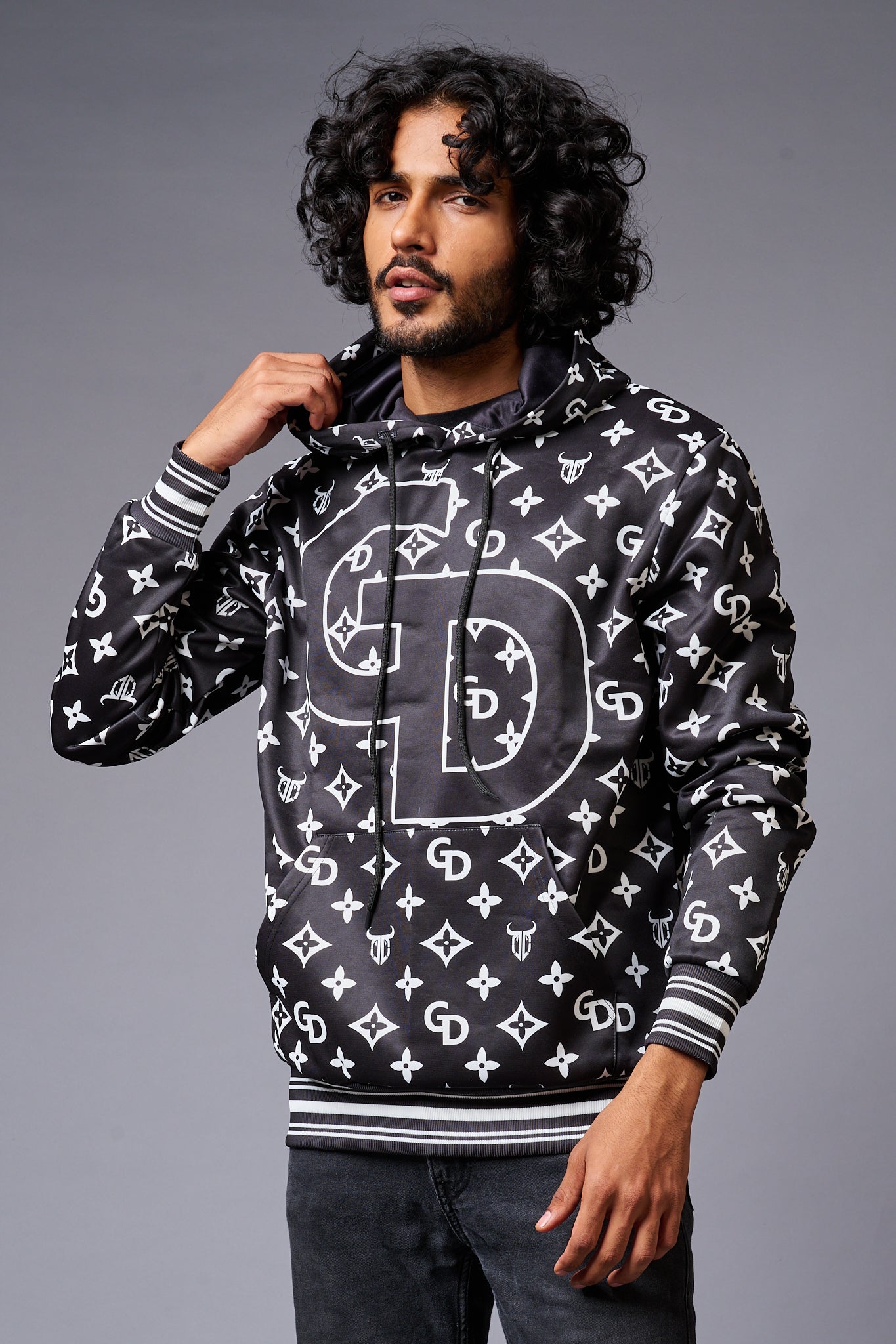 GD Printed Black Hoodie for Men - Go Devil