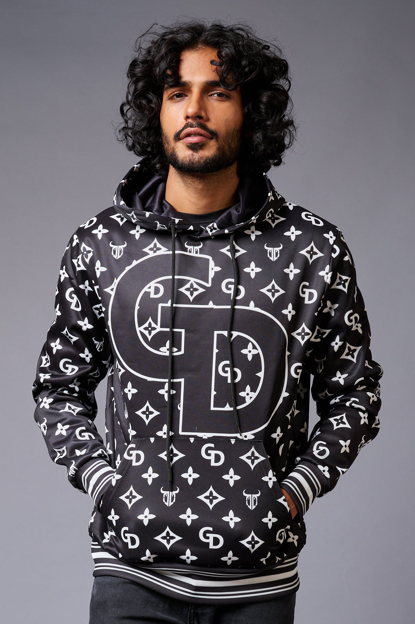 GD Printed Black Hoodie for Men - Go Devil