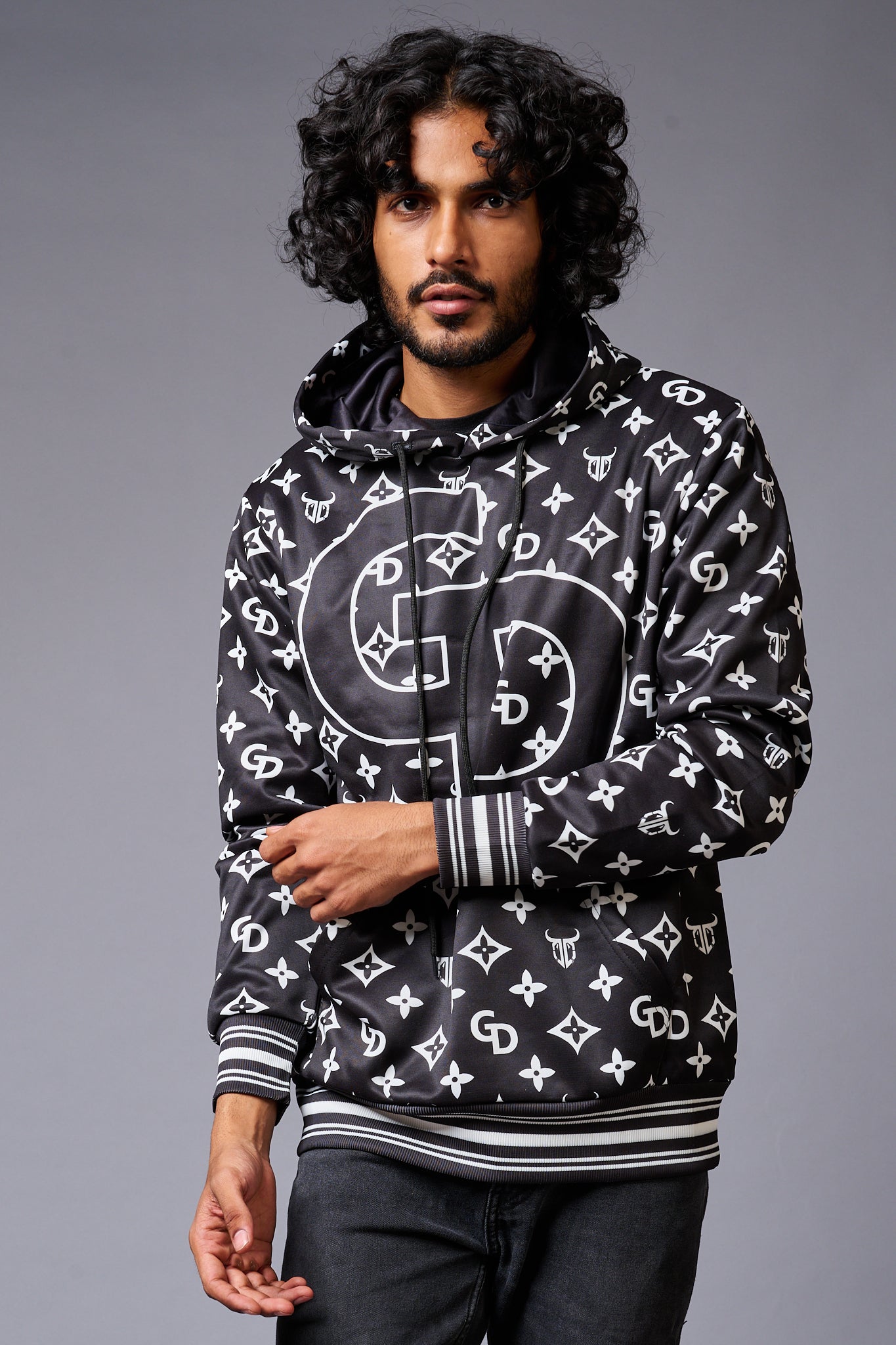 GD Printed Black Hoodie for Men - Go Devil