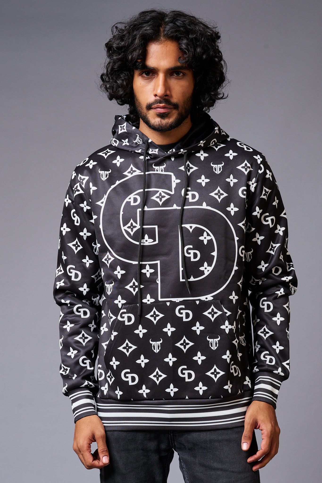 GD Printed Black Hoodie for Men - Go Devil