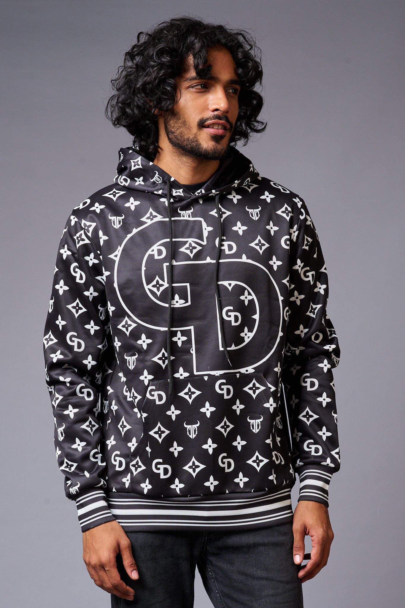 GD Printed Black Hoodie for Men - Go Devil