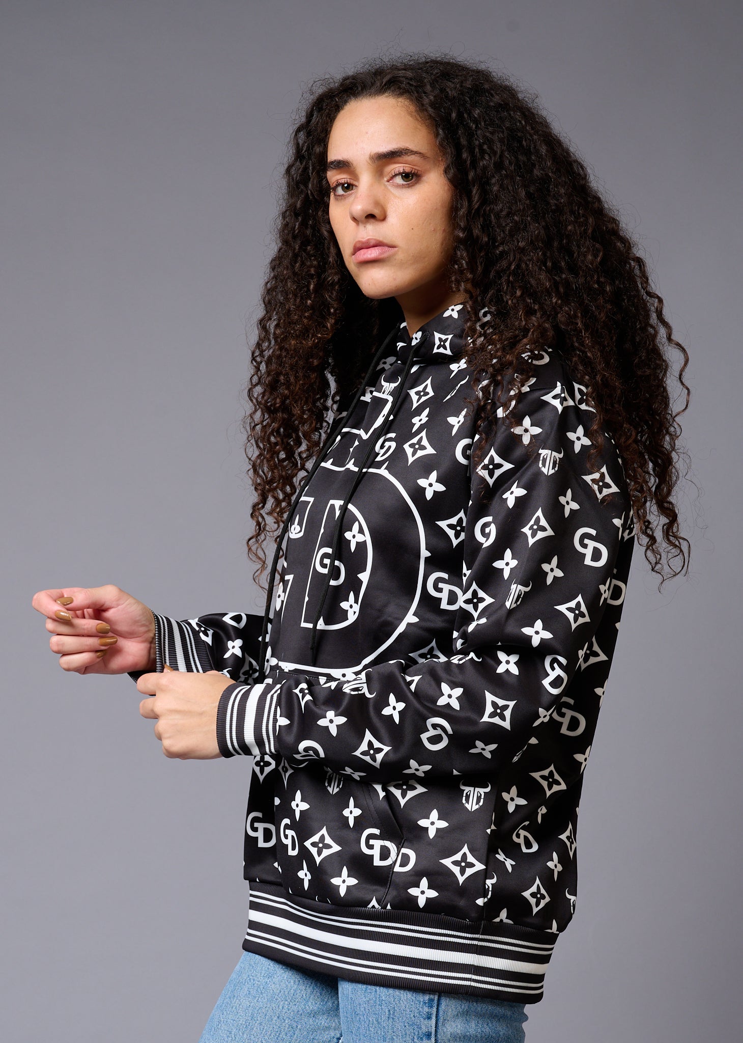 GD Printed Black Hoodie for Women - Go Devil