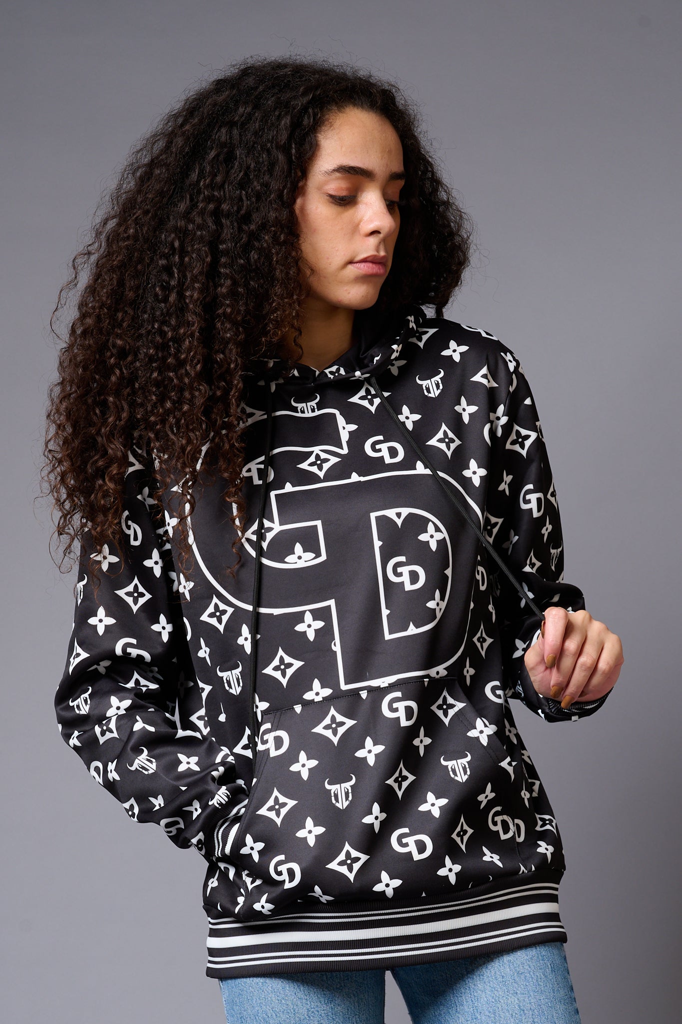 GD Printed Black Hoodie for Women - Go Devil