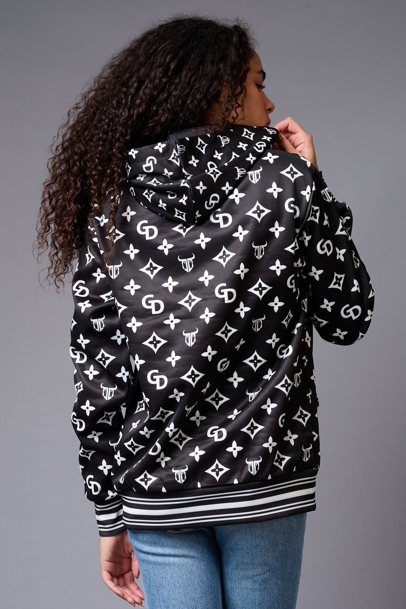 GD Printed Black Hoodie for Women - Go Devil