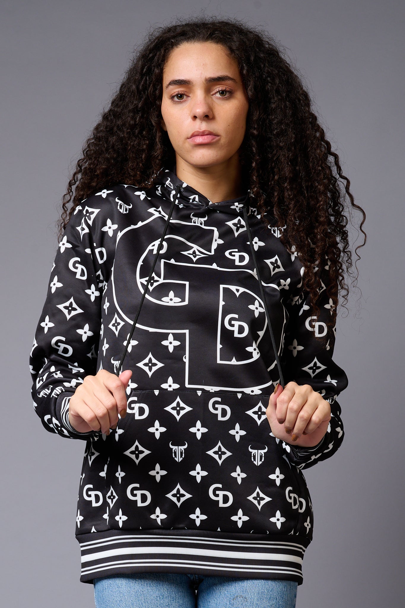 GD Printed Black Hoodie for Women - Go Devil