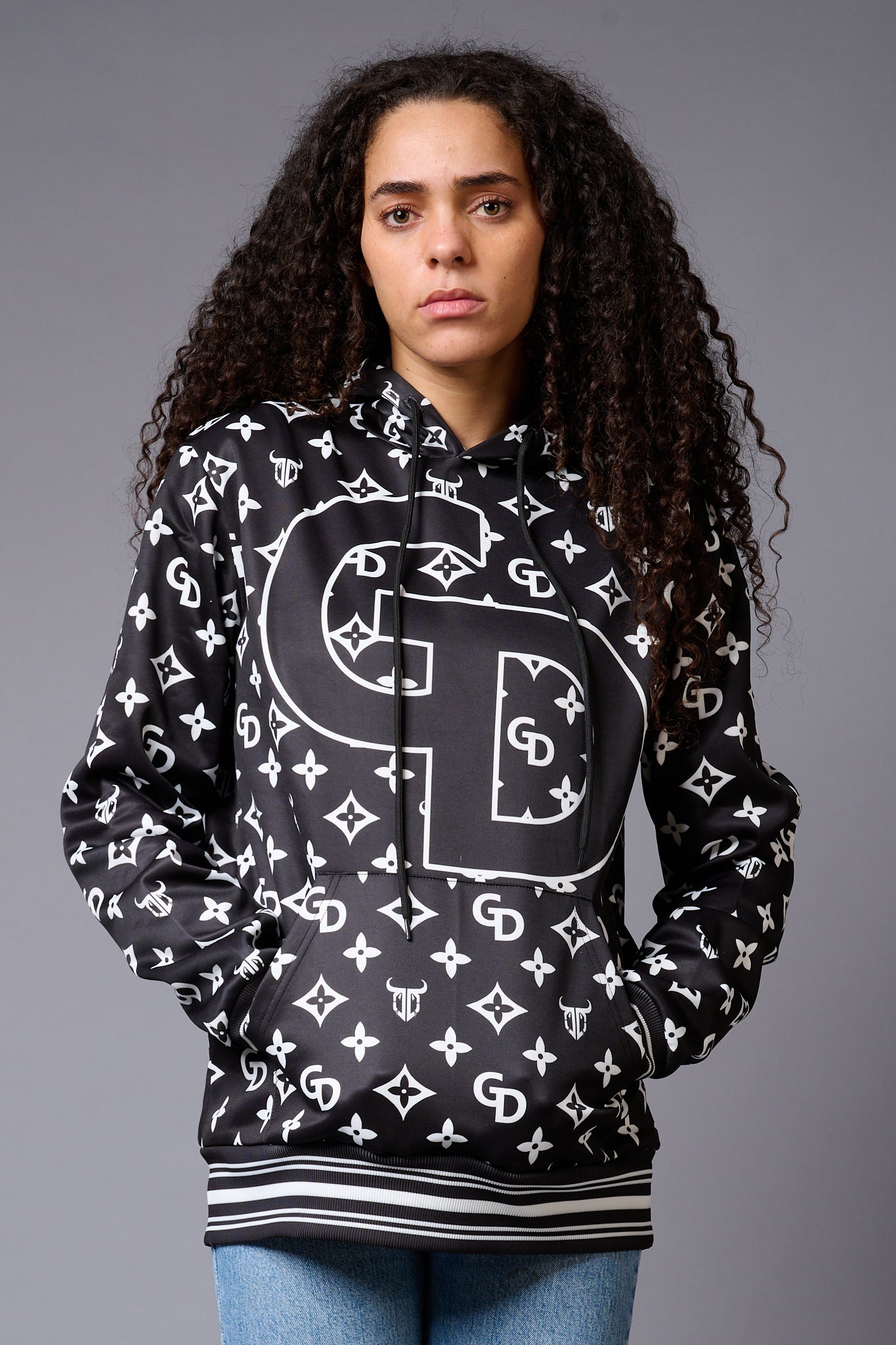 GD Printed Black Hoodie for Women - Go Devil