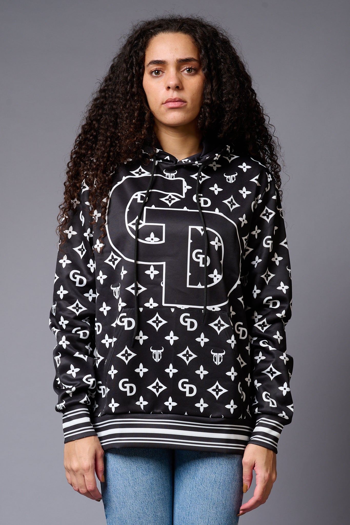 GD Printed Black Hoodie for Women - Go Devil