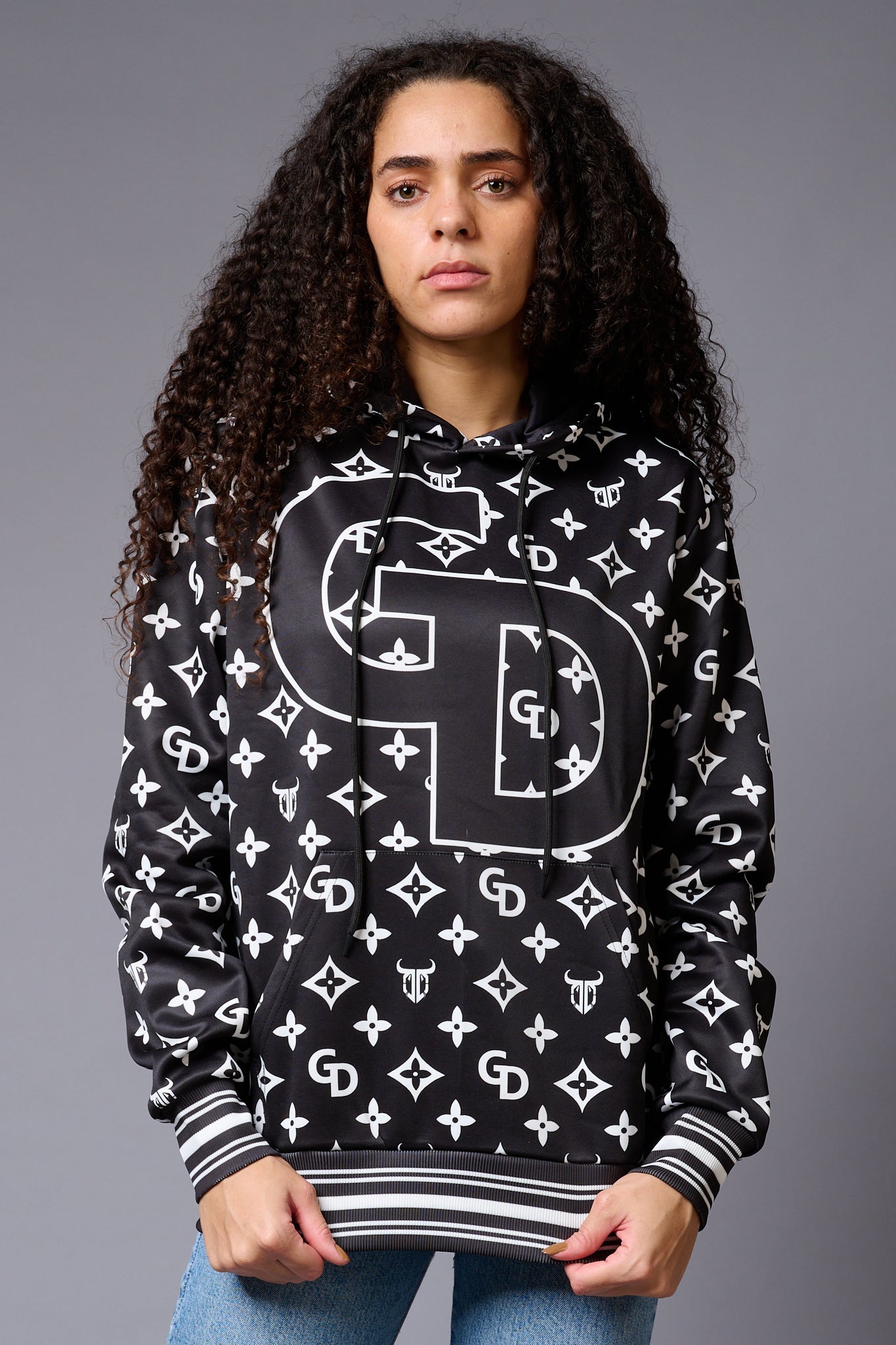 GD Printed Black Hoodie for Women - Go Devil