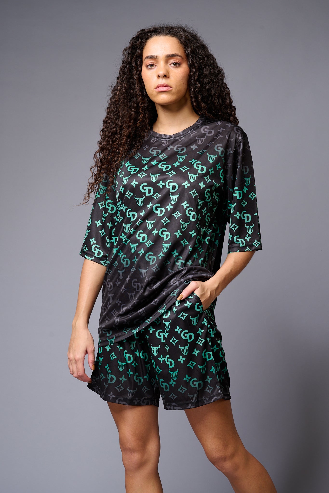 GD Printed Green Gradient Co-ord Set for Women - Go Devil