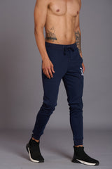 G/D Printed Navy Blue Cotton Joggers for Men - Go Devil